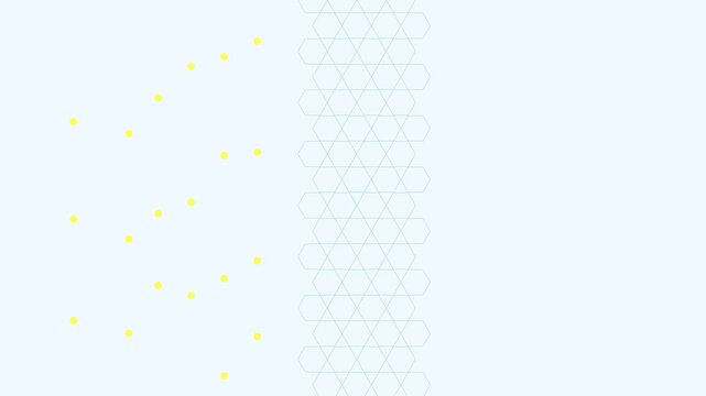 Minimalist abstract animation 4k background, with floating yellow, particles and geometric, hexagon grid pattern