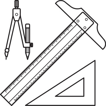 Architecture Day drafting tools set with compass T- and triangle ruler on white