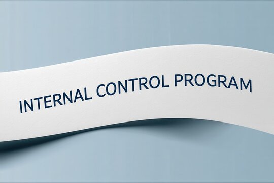 "Internal Control Program" text on white wavy banner against a blue background