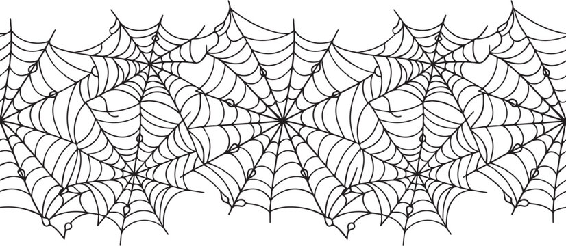Intricate spider web cobweb pattern on a clean white background in a repeating vector illustration