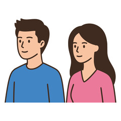 Obraz premium man and woman standing side by side profile face avatar profile flat color vector illustration template design
