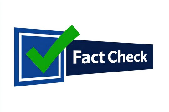 Fact Check Icon with Green Checkmark and Blue Banner isolated on white background