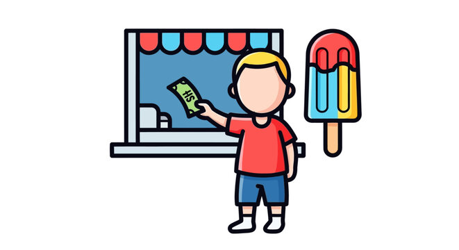 Child holding money in front of ice cream vending machine.