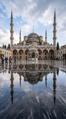 Naklejka premium Blue Mosque courtyard with reflection in Istanbul