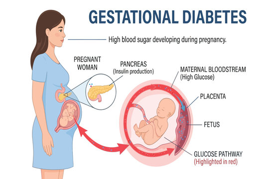 Illustration showing high blood sugar during pregnancy.