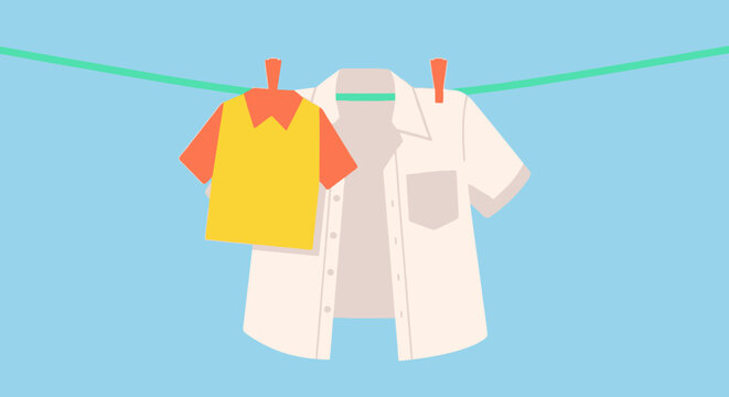 Colorful baby clothes hanging on a clothesline.