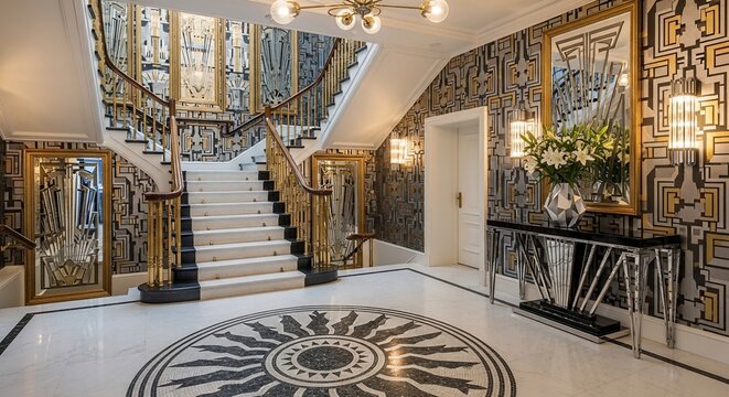 Luxurious interior with staircase and elegant decor