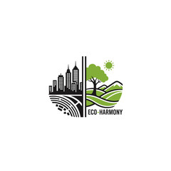 Obraz premium Eco harmony logo showing balance between city and nature