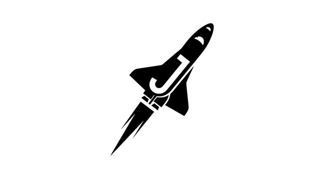Minimalist rocket ship launching with letter J logo icon.
