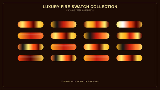 Luxury gradient swatch collection featuring glossy vector designs in vibrant fire colors