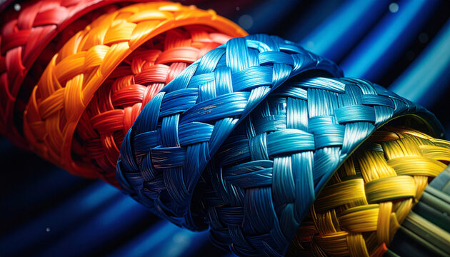Colorful woven cord or cable with braided design