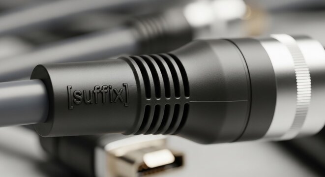 Close-up of a high-tech cable connector with metal and plastic components