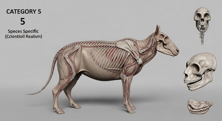 Fototapeta premium Anatomy of a horse with skeleton and muscles exposed