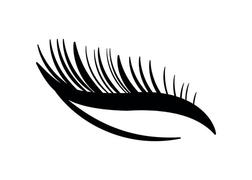 Black eyelash silhouette icon. Vector flat cartoon illustration of closed eye lash extension symbol isolated on white background.