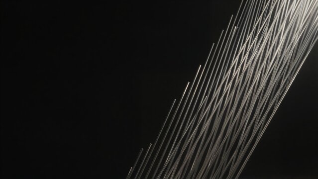 Glass rods shine against a dark background, creating an elegant geometric pattern.