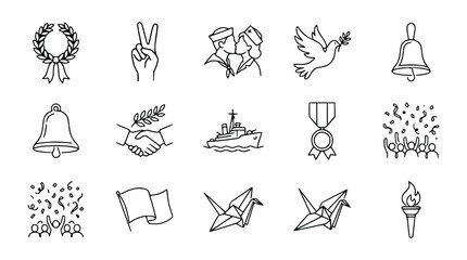 Hand-drawn Icons: Peace, Victory, Celebration, and Navy Symbols © Xandal