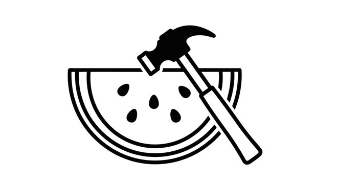 Hammer smashing watermelon fruit slice icon.