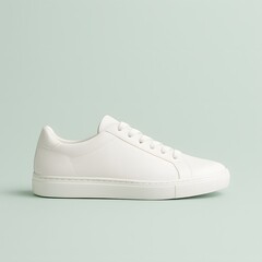 White minimalist sneaker on soft mint green background © Tharshan