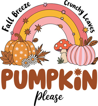  Fall Rainbow Illustration with Pumpkins and Leaves
