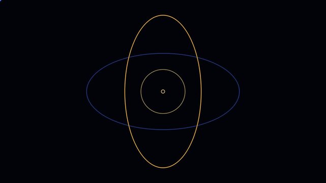 Abstract geometric motion with rotating ellipses and concentric circles on animation 4k black background