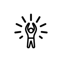 Fototapeta premium Joyful person with raised arms and energy rays icon.