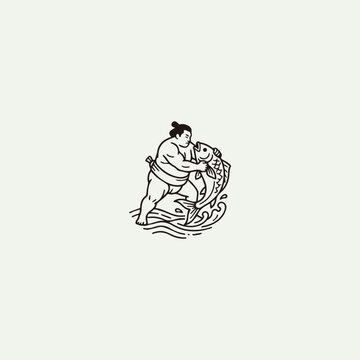 Fishing Sumo logo style icon design template vector illustration