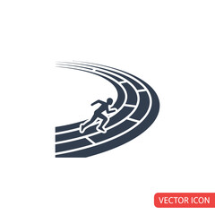 Fototapeta premium Runner athlete silhouette on curved running track vector icon.