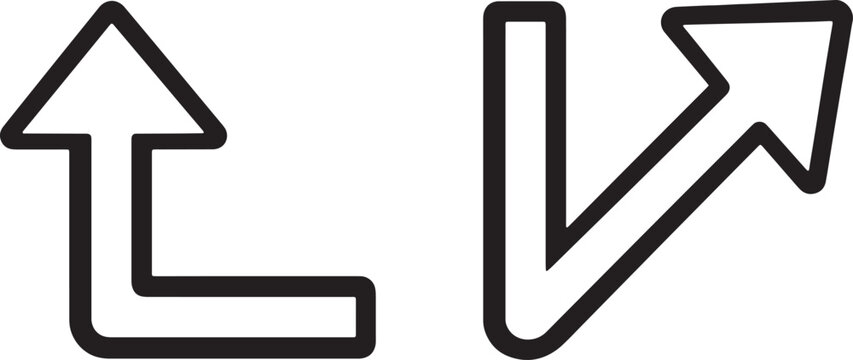 Print, Multi directional arrows turning upwards and bending forward line art. Business growth progression workflow chart.