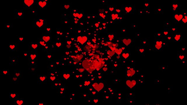 A multitude of hearts looming toward the viewer alpha channel