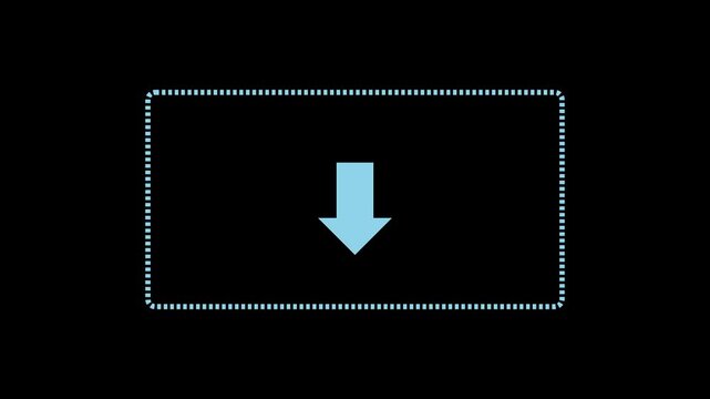 Blue arrow pointing down animation on 4k black background, for user interface, motion