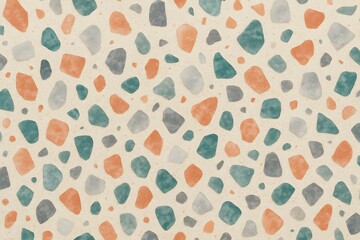 Terrazzo texture with coral teal and grey marble chips on cream © Tharshan