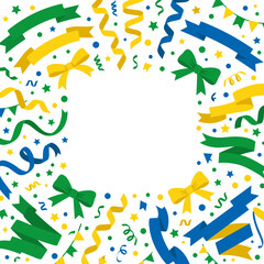 Fototapeta premium Brazilian Flag Colors Celebration Confetti Ribbons and Bows Border