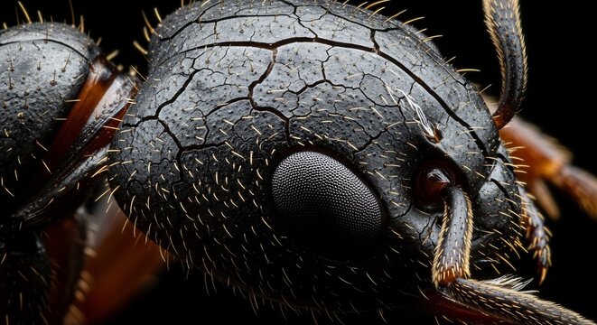Extreme Macro Close-up of an Ants Head Showing Intricate Details.
