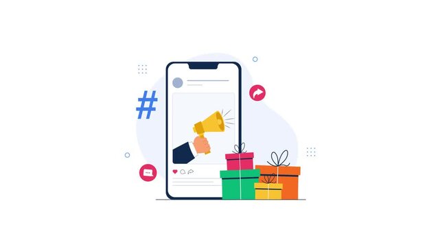 Animated Smartphone Displaying Marketing Promotion and Giveaway with Gift Boxes 