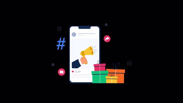Animated Smartphone Displaying Marketing Promotion and Giveaway with Gift Boxes - Transparent