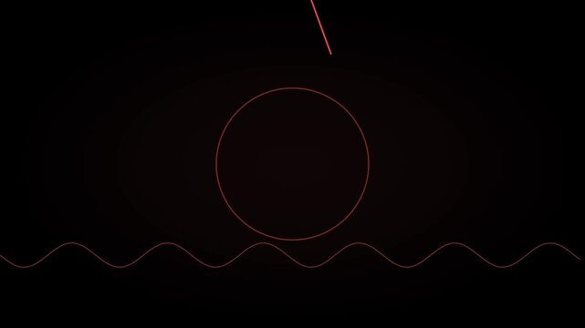 Minimalist red circle and wave line motion on animation 4k black background, for modern abstract, and digital technology presentations