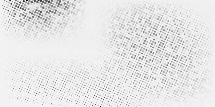 Grunge halftone gradient background. Faded grit noise texture. White and black sandy wallpaper. Retro pixelated backdrop. Anime or manga style comic overlay. Vector graphic design textured template