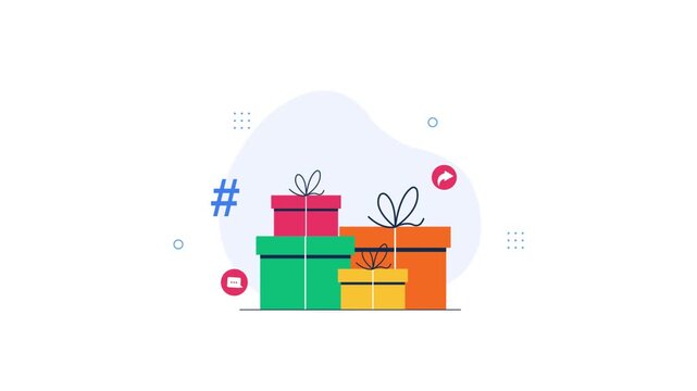Animated Stack of Colorful Gift Boxes with Social Media Icons 