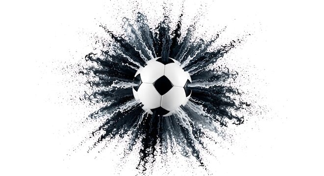 Soccer ball explosion effect with black ink paint splash explosion movement