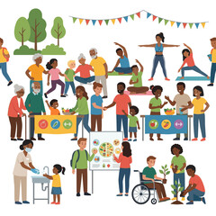 Fototapeta premium Diverse community participating in healthy lifestyle activities outdoors