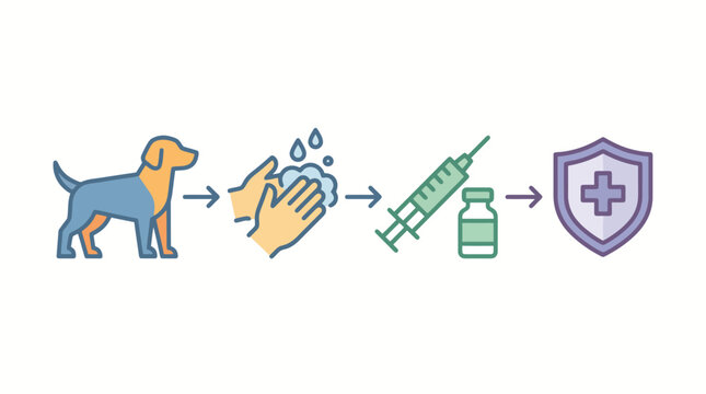 Pet Health Hygiene and Vaccination Process Infographic Illustrating Preventive Care Steps for Animals