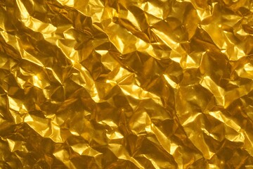 Crumpled gold foil texture with shimmering metallic reflections © Tharshan