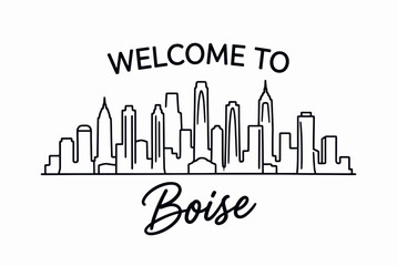 Fototapeta premium Welcome to Boise City Skyline Line Art Illustration