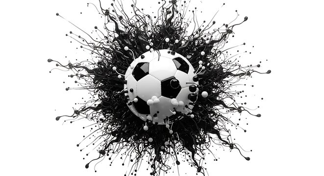 Soccer ball exploding with black paint splash effect explosion creative