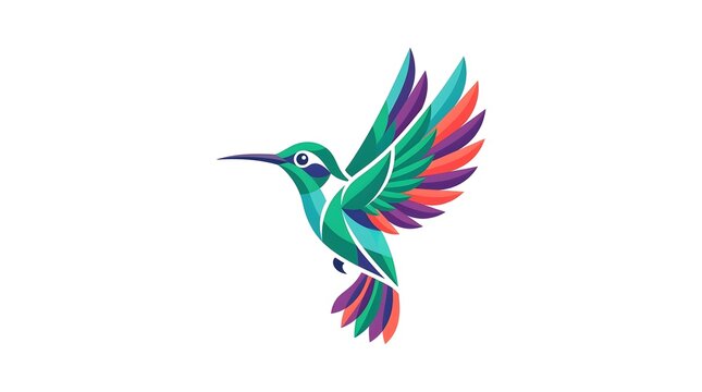 Majestic colorful hummingbird flying vector illustration isolated on a white background