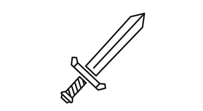 Medieval broadsword outline icon on white background.