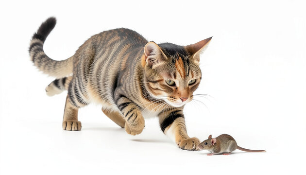 Cat and mouse (feline hunting rodent)