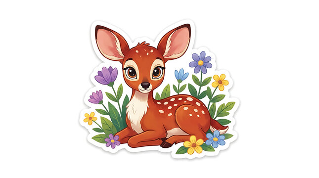 Cute Fawn in Flowers bambi