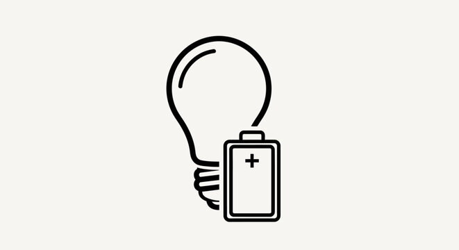Light bulb and battery minimalist line icon