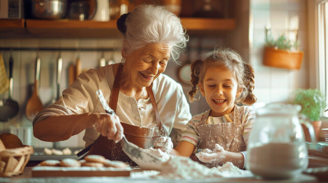 Grandmother and Granddaughter Baking Cookies Together